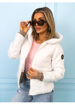 KURTKA PRZEJŚCIOWA ASYMETRYCZNA ZE ŚCIĄGACZAMI I  NASZYWKĄ NA RĘKAWIE- BIAŁA ze sklepu olika.com.pl w kategorii Kurtki damskie - zdjęcie 189097163