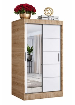 Szafa przesuwna dąb sonoma + biały R1-L41 ze sklepu Edinos.pl w kategorii Szafy - zdjęcie 189098733