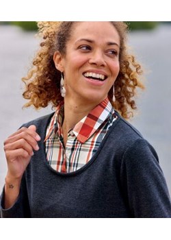 Granatowy sweter-koszula 2 w 1 ze sklepu Atlas For Men w kategorii Swetry damskie - zdjęcie 189103491