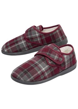 Kapcie w kratę zapinane na rzep i podszyte kożuszkiem sherpa ze sklepu Atlas For Men w kategorii Kapcie męskie - zdjęcie 189103944