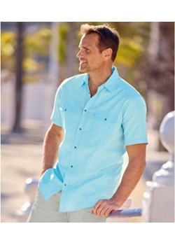 Koszula z bawełny i lnu w kolorze turkusowym ze sklepu Atlas For Men w kategorii Koszule męskie - zdjęcie 189104042