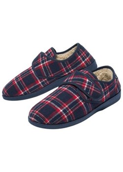 Kapcie w kratę z rzepem i podszewką z kożuszka sherpa ze sklepu Atlas For Men w kategorii Kapcie męskie - zdjęcie 189104062