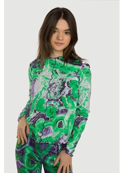Zielono-fioletowa wzorzysta bluzka z nadrukiem tie dye, Rozmiar - 140, Kolor - Multikolor ze sklepu REPORTER w kategorii Bluzki dziewczęce - zdjęcie 189105054
