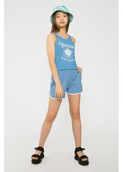 Niebieskie krótkie dresowe spodenki z haftem, Rozmiar - 146, Kolor - Niebieski ze sklepu REPORTER w kategorii Spodenki dziewczęce - zdjęcie 189105231