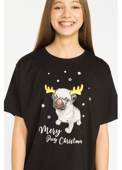 Czarny świąteczny T-shirt z nadrukiem, Rozmiar - 140, Kolor - Czarny ze sklepu REPORTER w kategorii Bluzki dziewczęce - zdjęcie 189106003