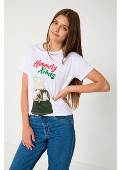 Biały T-shirt ze świątecznym nadrukiem, Rozmiar - 170, Kolor - Biały ze sklepu REPORTER w kategorii Bluzki dziewczęce - zdjęcie 189106050