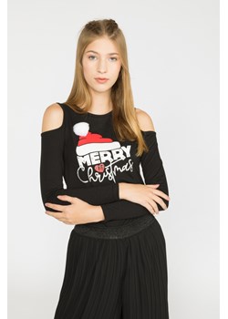 T-shirt z długim rękawem dla dziewczyny MERRY CHRISTMAS, Rozmiar - 146, Kolor - Czarny ze sklepu REPORTER w kategorii Bluzki dziewczęce - zdjęcie 189106134