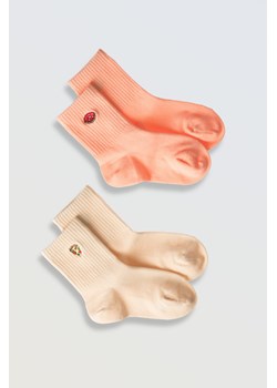 Zestaw skarpet z ozdobnym haftem w odcieniach pomarańczowych 2-PAK, Rozmiar -  31, Kolor - Multikolor ze sklepu REPORTER w kategorii Skarpetki dziecięce - zdjęcie 189106314