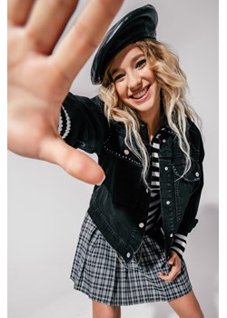 Czarna kurtka jeansowa z ozdobnymi nitami, Rozmiar - 170, Kolor - Czarny ze sklepu REPORTER w kategorii Kurtki dziewczęce - zdjęcie 189106374