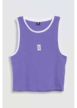 Fioletowy top na ramiączkach z bawełny prążkowanej, Rozmiar - 140, Kolor - Fioletowy ze sklepu REPORTER w kategorii Bluzki dziewczęce - zdjęcie 189106532