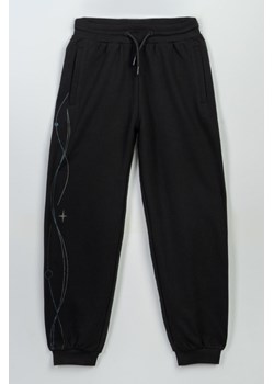 Czarne spodnie dresowe REGULAR z hologramowym nadrukiem na nogawce, Rozmiar - 140, Kolor - Czarny ze sklepu REPORTER w kategorii Spodnie dziewczęce - zdjęcie 189106720