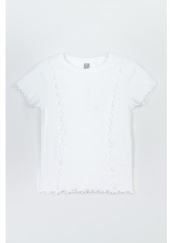 Biała bluzka SLIM z dzianiny prążkowanej z ozdobnymi falbankami, Rozmiar - 146, Kolor - Biały ze sklepu REPORTER w kategorii Bluzki dziewczęce - zdjęcie 189106724