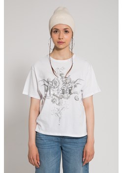 Biały t-shirt oversize z kolorową grafiką z przodu, Rozmiar - 140, Kolor - Biały ze sklepu REPORTER w kategorii Bluzki dziewczęce - zdjęcie 189107103