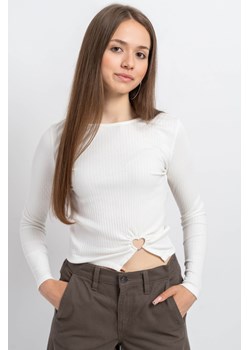 Biała bluzka LONG z dzianiny prążkowanej z ozdobnie marszczonym dołem, Rozmiar - 140, Kolor - Biały ze sklepu REPORTER w kategorii Bluzki dziewczęce - zdjęcie 189107431