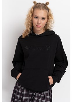 Czarna bluza REGULAR z kapturem z napisem z błyszczących dżetów, Rozmiar - 170, Kolor - Czarny ze sklepu REPORTER w kategorii Bluzy dziewczęce - zdjęcie 189107563