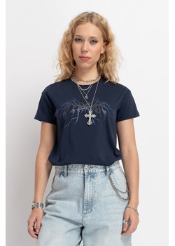Granatowy t-shirt RELAXED z autorską grafiką z przodu, Rozmiar - 140, Kolor - Granatowy ze sklepu REPORTER w kategorii Bluzki dziewczęce - zdjęcie 189107620