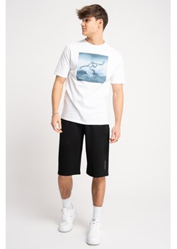 Czarne krótkie spodenki dresowe REGULAR z minimalistycznym nadrukiem na nogawce, Rozmiar - 146, Kolor - Czarny ze sklepu REPORTER w kategorii Spodenki chłopięce - zdjęcie 189108054