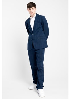 Niebieskie spodnie garniturowe REGULAR w kratę, Rozmiar - 146, Kolor - Granatowy ze sklepu REPORTER w kategorii Spodnie chłopięce - zdjęcie 189108304