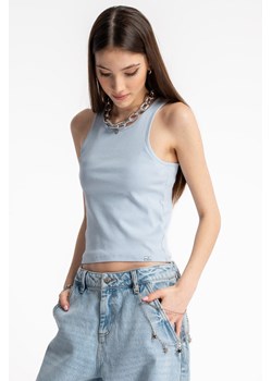 Jasnoniebieski top na ramiączkach bez nadruków, Rozmiar - 140, Kolor - Niebieski ze sklepu REPORTER w kategorii Bluzki dziewczęce - zdjęcie 189108603