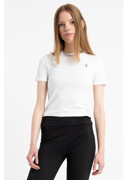 Biała bluzka SLIM z minimalistyczną aplikacją z krótkimi rękawami, Rozmiar - 140, Kolor - Biały ze sklepu REPORTER w kategorii Bluzki dziewczęce - zdjęcie 189109332