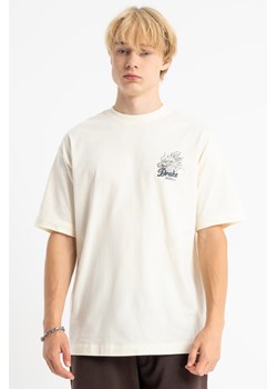 Kremowy t-shirt LOOSE z minimalistyczną grafiką z przodu, Rozmiar - 140, Kolor - Beżowy ze sklepu REPORTER w kategorii T-shirty chłopięce - zdjęcie 189110534