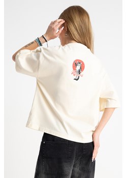 Kremowy t-shirt BOXY z autorską grafiką z tyłu, Rozmiar - 140, Kolor - Beżowy ze sklepu REPORTER w kategorii Bluzki dziewczęce - zdjęcie 189110764