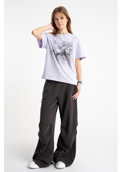 Brązowe spodnie dresowe  WIDE LEG z zaszewkami na kolanach, Rozmiar - 140, Kolor - Seledynowy ze sklepu REPORTER w kategorii Spodnie dziewczęce - zdjęcie 189110782