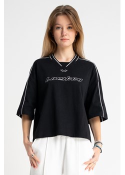 Czarny t-shirt BOXY z kontrastowymi wypustkami, Rozmiar - 170, Kolor - Czarny ze sklepu REPORTER w kategorii Bluzki dziewczęce - zdjęcie 189110850