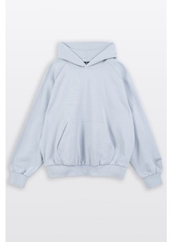 Jasnoniebieska bluza BOXY z kapturem z minimalistycznym haftem na rękawie, Rozmiar - 146, Kolor - Niebieski ze sklepu REPORTER w kategorii Bluzy dziewczęce - zdjęcie 189111022