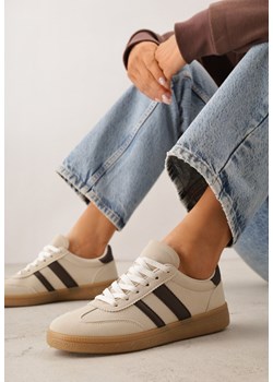 Beżowo-Brązowe Sneakersy Typu Tenisówki Ozdobione Paskami po Bokach Fefia ze sklepu renee.pl w kategorii Buty sportowe damskie - zdjęcie 189111682