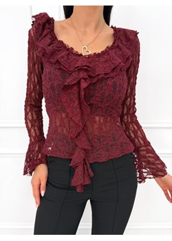 Bordowa Koronkowa Bluzka z Żabotem ze sklepu ModnaKiecka.pl w kategorii Bluzki damskie - zdjęcie 189120762