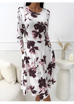 Biała Rozkloszowana Sukienka w Kwiaty ze sklepu ModnaKiecka.pl w kategorii Sukienki - zdjęcie 189120780