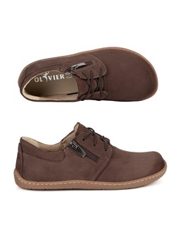 Damskie skórzane buty minimalistyczne barefoot 1244 brąz nubuk ze sklepu butyolivier w kategorii Półbuty damskie - zdjęcie 189121352