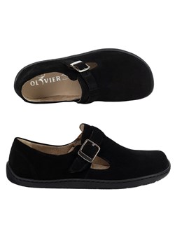 Buty barefoot damskie skórzane półeleganckie z paskiem – Olivier ROSA czarny welur ze sklepu butyolivier w kategorii Półbuty damskie - zdjęcie 189121422
