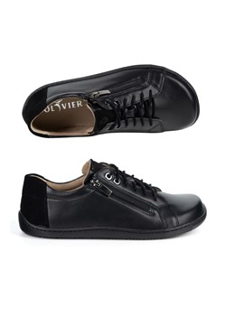 Damskie minimalistyczne buty skórzane barefoot model 1243 czarne z welurem ze sklepu butyolivier w kategorii Półbuty damskie - zdjęcie 189121423