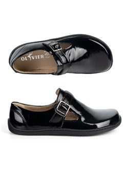 Buty barefoot damskie skórzane półeleganckie z paskiem – Olivier ROSA czarny lakier ze sklepu butyolivier w kategorii Półbuty damskie - zdjęcie 189121534