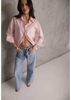 Niebieskie Jeansy Szerokie z Bawełną High Waist Ozdobione Wiązanym Sznurkiem Neviolla ze sklepu renee.pl w kategorii Jeansy damskie - zdjęcie 189128323