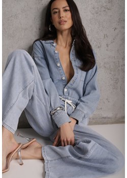 Niebieskie Szerokie Jeansy z Bawełną i Lyocellem i Wiązanym Sznurkiem Lailai ze sklepu renee.pl w kategorii Jeansy damskie - zdjęcie 189128343