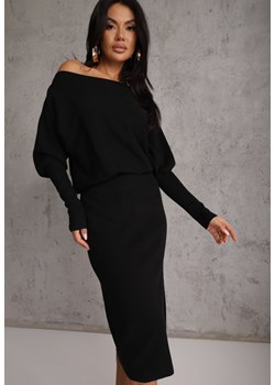 Czarna Nietoperzowa Sukienka z Dzianiny z Wiskozą z Dekoltem w Łódkę Yuzoma ze sklepu renee.pl w kategorii Sukienki - zdjęcie 189128391