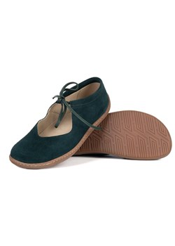 Buty barefoot skórzane Olivier Classic Lace zielony welur ze sklepu butyolivier w kategorii Półbuty damskie - zdjęcie 189132794