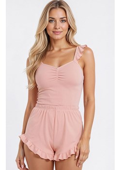 Krótka piżama damska z falbanką różowa AURIVIE, Kolor różowy, Rozmiar S, Passion ze sklepu Primodo w kategorii Piżamy damskie - zdjęcie 189133844