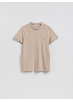 Reserved - Bawełniany t-shirt slim fit - beżowy ze sklepu Reserved w kategorii T-shirty męskie - zdjęcie 189137141