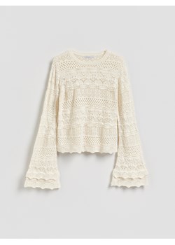 Reserved - Ażurowy sweter z bawełną - kremowy ze sklepu Reserved w kategorii Swetry damskie - zdjęcie 189138554