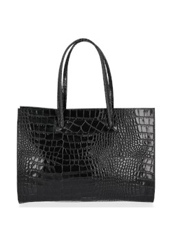 Vittoria Gotti Klasyczne Torebki Skórzane we wzór Aligatora Aktówka A4 Czarna ze sklepu PaniTorbalska w kategorii Kuferki - zdjęcie 189143261