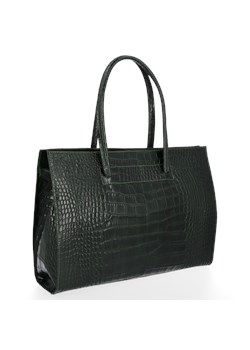 Vittoria Gotti Klasyczne Torebki Skórzane we wzór Aligatora Aktówka A4 Butelkowa Zieleń ze sklepu PaniTorbalska w kategorii Kuferki - zdjęcie 189143281