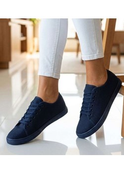 Wiązane tenisówki z tkaniny granatowe /F3-3 +H2 18718 T7/ ze sklepu Pantofelek24.pl w kategorii Trampki damskie - zdjęcie 189143304