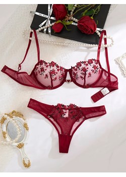 Delikatny zestaw bielizny z kwiatami - Bordowy S ze sklepu Intimica.pl w kategorii Komplety bielizny damskiej - zdjęcie 189146480