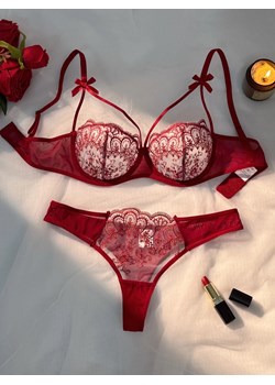 Koronkowy zestaw bielizny z kokardkami - Czerwony S ze sklepu Intimica.pl w kategorii Komplety bielizny damskiej - zdjęcie 189146544