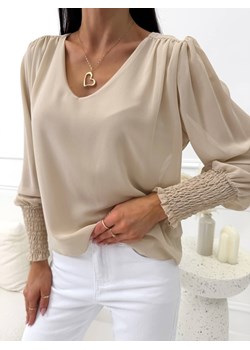 Beżowa Szyfonowa Bluzka z Dekoltem V ze sklepu ModnaKiecka.pl w kategorii Bluzki damskie - zdjęcie 189159193