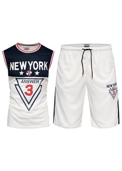 Komplet sportowy granatowo-biały męski na lato Recea ze sklepu Recea.pl w kategorii Odzież męska - zdjęcie 189159743